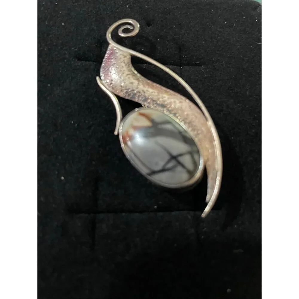 Artisan Sterling Silver Northerner Picasso Jasper Modernist Brooch Pin .925